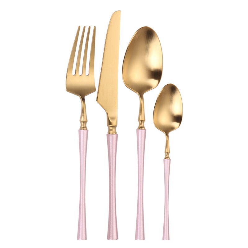 Matte Gold Cutlery Set 4 Pieces Spoons Forks Knives Flatware Cutlery Sets 18/10 Stainless Steel Cutlery Set Golden Tableware Set: pink gold 4 pcs