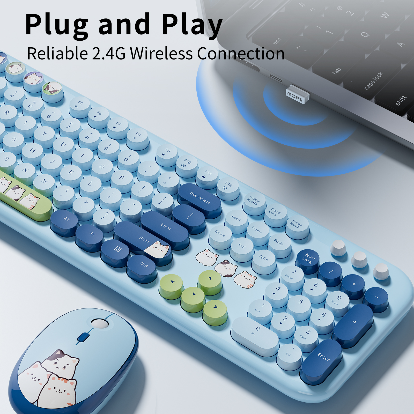 MOFII Kabelloses Tastatur- und Maus-Kombinationspaket – ultradünne Tastatur mit Ziffernblock, Computerzubehör