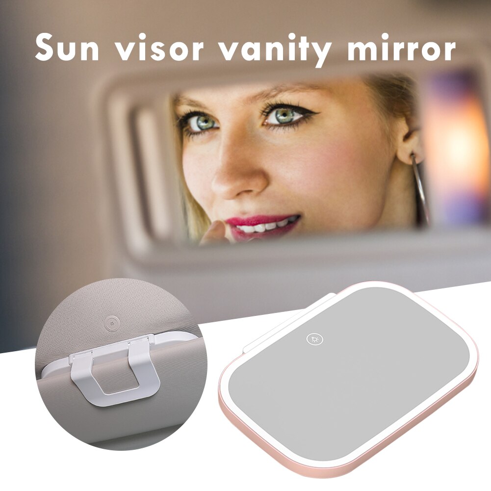 Espejo de tocador para coche, espejo de maquillaje con pantalla táctil, luz LED eléctrica, atenuación de cristal, piezas interiores
