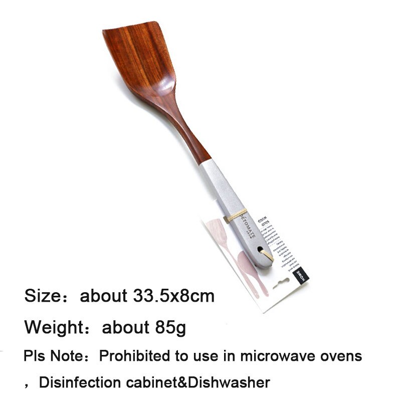 Retro Wood Cooking Utensils Set Heat Resistant Kitchen Non-Stick Cooking Utensils Baking Tools for Tableware Household: Flat Shovel