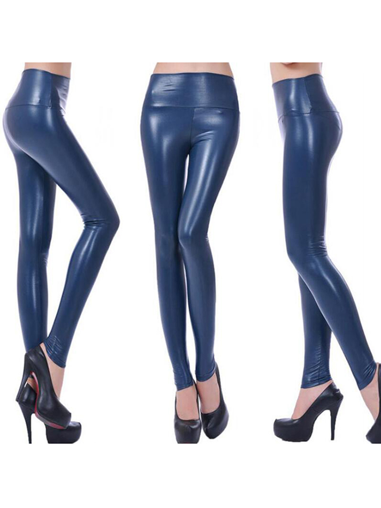 CHSDCSI Legging Sexy de cintura alta de piel sintética para mujer, pantalones pitillo negros, pantalones ajustados