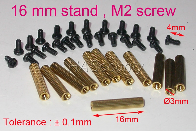 16mm (12 stuks) messing standaard / beugel / pons met  m2-4mm schroeven  (24 stuks) voor installatie en montage van beveiligingscamera-pcb-module