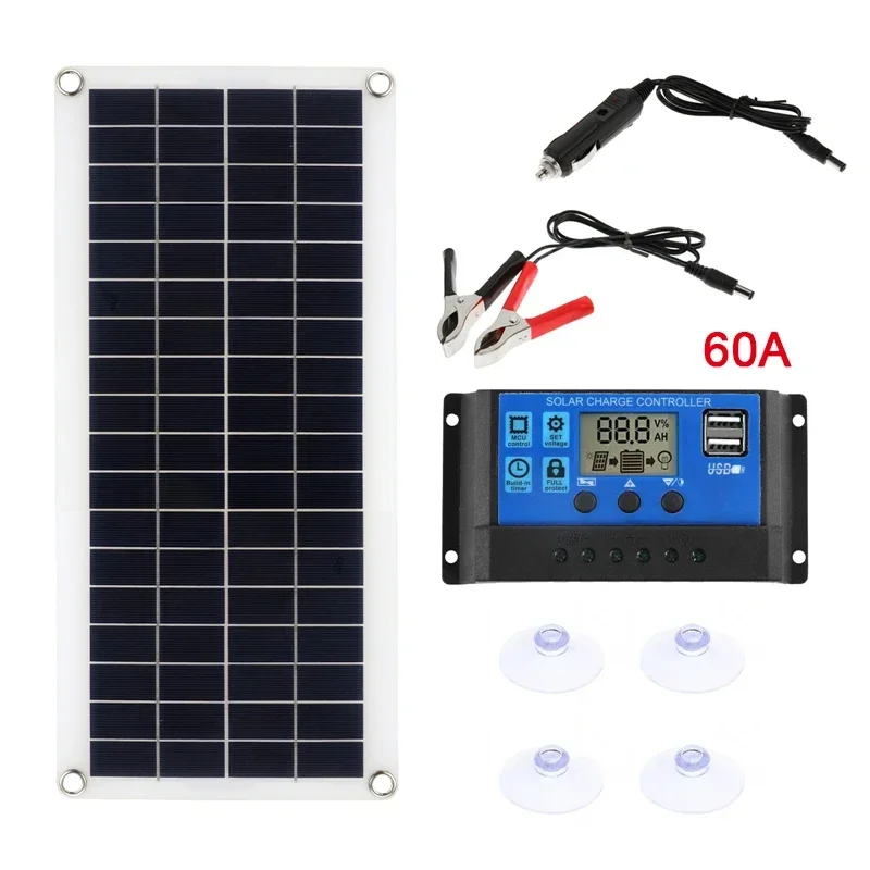 Panel słoneczny 1000W 12V z kontrolerem ładowania 60A 100A do telefonu, kampera, samochodu, MP3, tabletu, ładowarka, zewnętrzny zasilacz akumulatorowy: Default Title