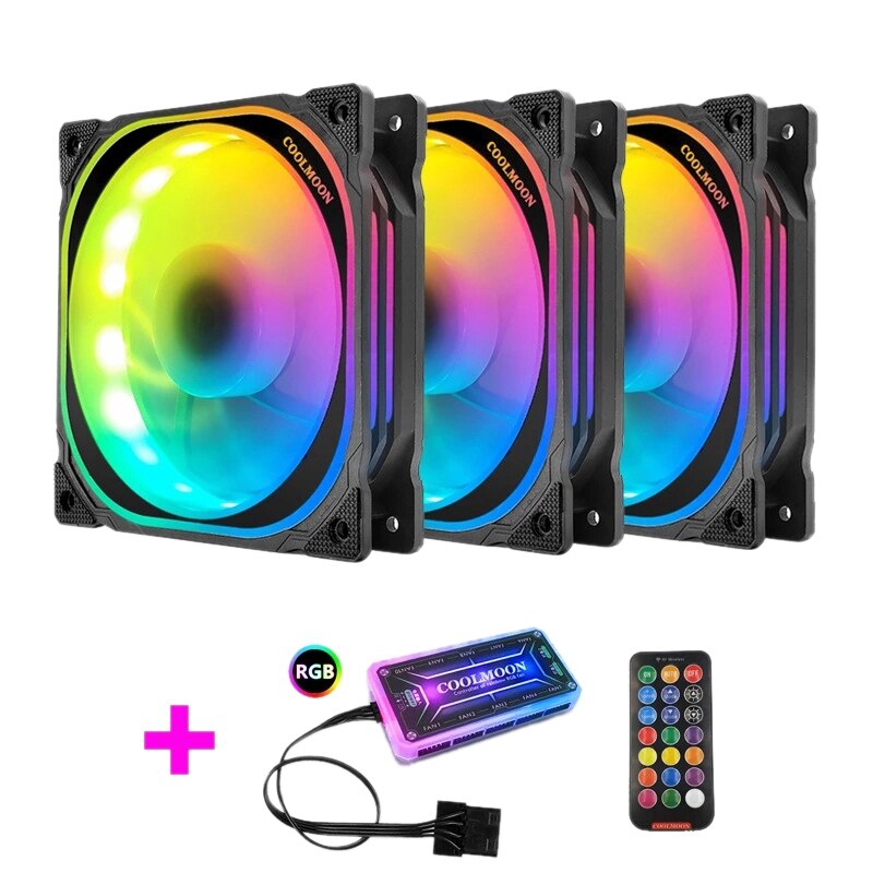 COOLMOON 120mm RGB Computer Case PC Cooling Fan Quiet Fan Blade with IR Remote Computer Cooler RGB CPU Case Fan: Default Title