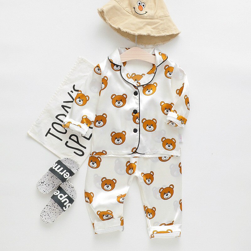 Kids Pajamas Boys Sleepwear Nightwear Baby Girls Infant Clothes Cartoon Bear Pajama Sets Children's Pyjamas: Ivory / 3T