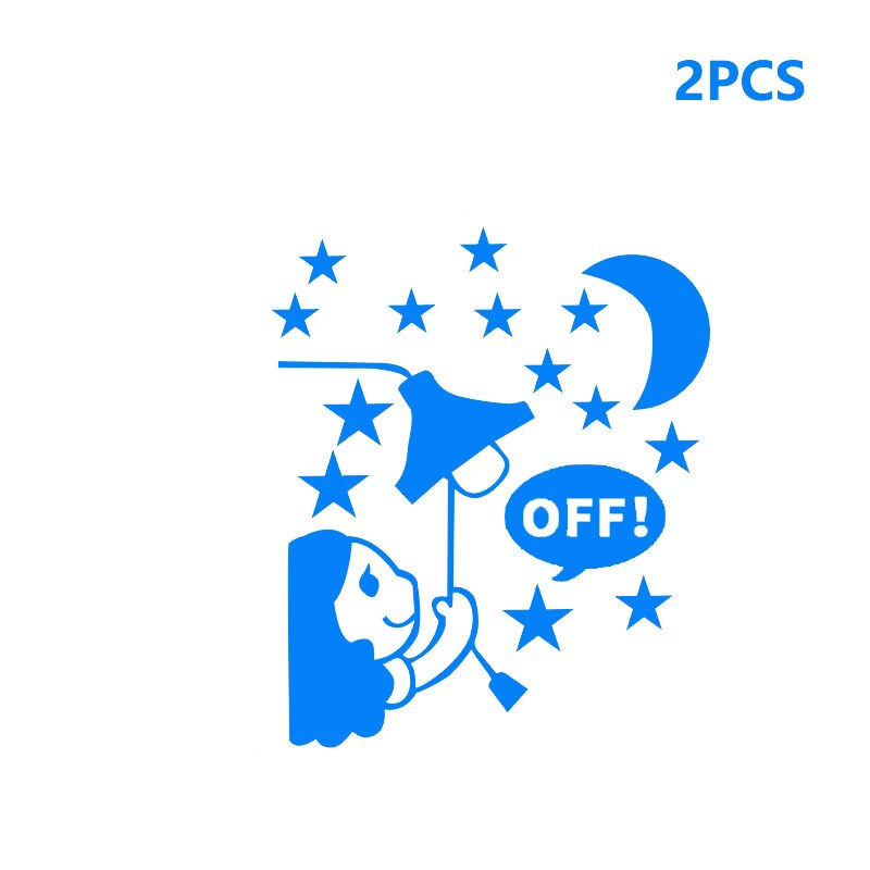 Suchme 2pcs/lot Blue Luminous Light Switch Decals Adorbale Cat Pet Animal Wall Stickers Kids Bedroom Decoration Art Mural Paste: 2pcs light on girl
