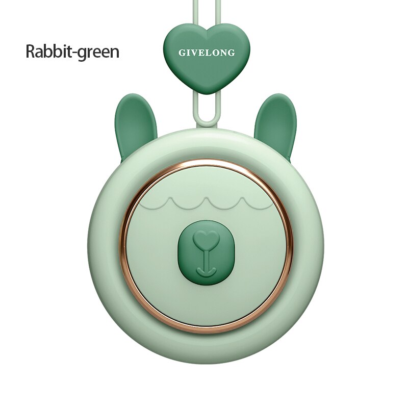2021 nowy 1PC mini bezłopatkowy opaska na szyję wentylator bezprzewodowy słodkie zwierzątko wiszące liny przenośne wentylatory ładowania USB 3rd koła zębate prędkości wentylować: królik zielony