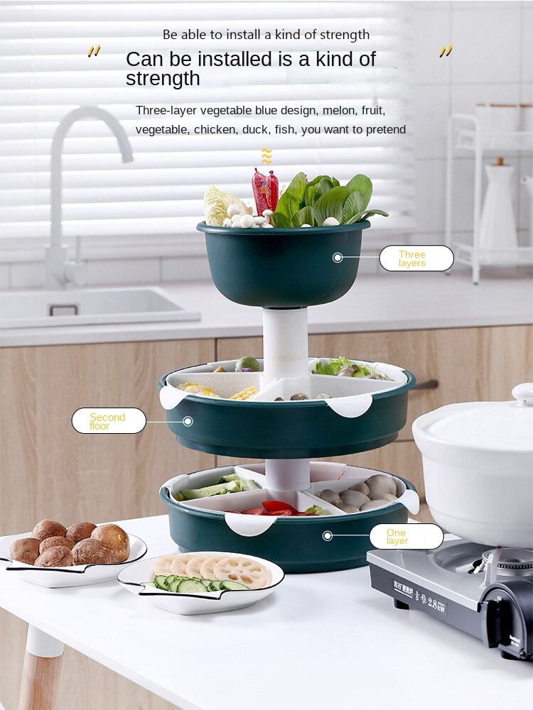 Pot Food Plate Vegetable Platter Kitchen Plastic Household Three-Layer Washing Basin Drain Basket Fruit Plate Side Dish