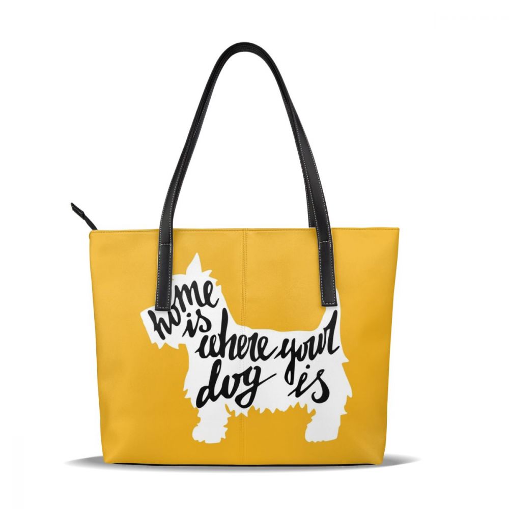 Westie sac à main Westie sacs à poignée supérieure tendance rue sac fourre-tout en cuir femme surdimensionné femmes sacs à main: Home Is Where