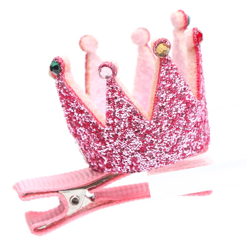 Pinzas para el pelo de corona de cuero sintético brillante, Mini horquilla de cumpleaños para niños, pasador de Tiara de princesa brillante rosa, plateado y dorado: PK