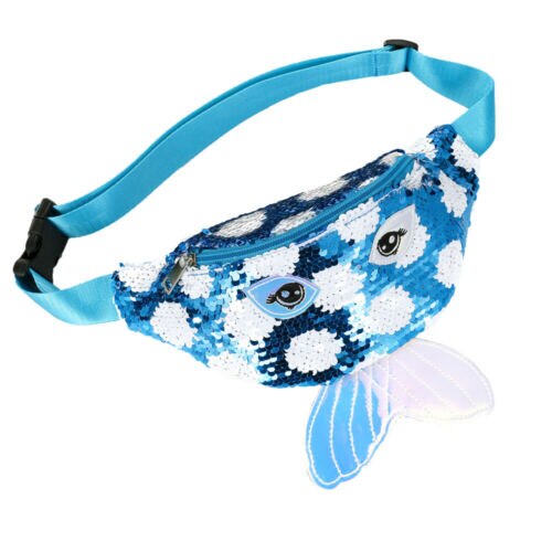 Bolso de cintura para niños, para niñas, tamaño pequeño, multiusos, bandolera con lentejuelas bonitas para niñas: Azul