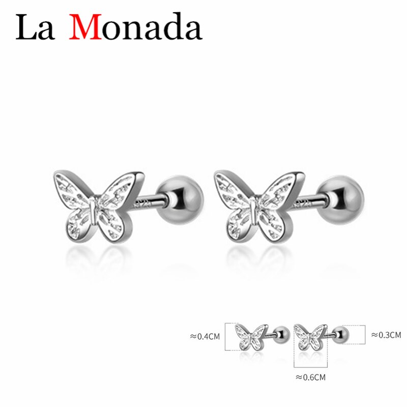 925 Sterling Silver Small Back Screw Earrings For Women Mini Butterfly Stud Earrings Minimalist Fine Jewelry