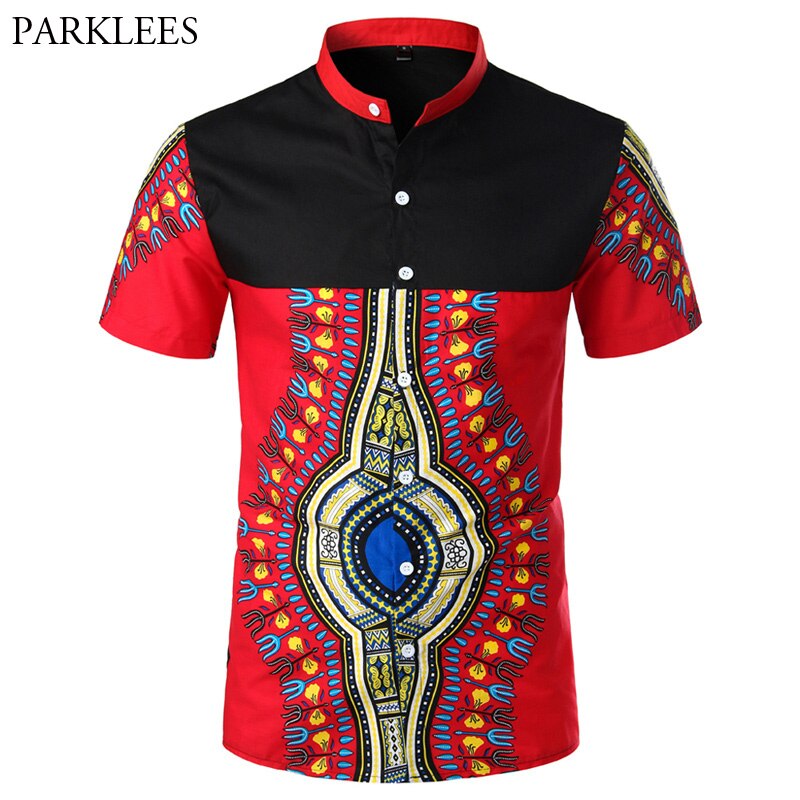 Heren afrikaans dashiki overhemd met opstaande kraag en korte mouwen, heren tribal folk top, 100%  katoenen heren afrika kleding, camisa chemise, s-xxl