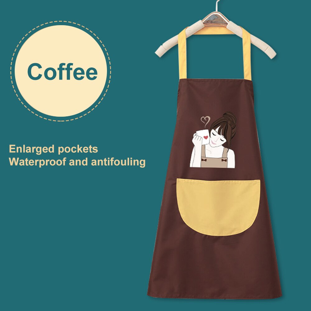 Hand Towel Apron Waterproof Stain Home Kitchen Cooking Waist Korean Cute Bear Hanging Neck Towel Apron Oversleeve: brown without towel