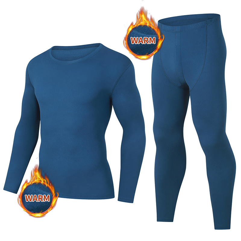 2/4 peças conjunto de roupa interior térmica masculina e adolescente simples e elegante manga longa camisa de fundo calças de cintura elástica p: S / Azul