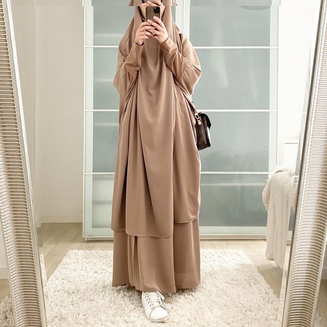 Ramadan eid abaya dubai abayas för kvinnor turkiet muslimsk hijab klänning islam bönekläder kaftan kaftan mantel khimar jilbab niqab: Khaki abaya