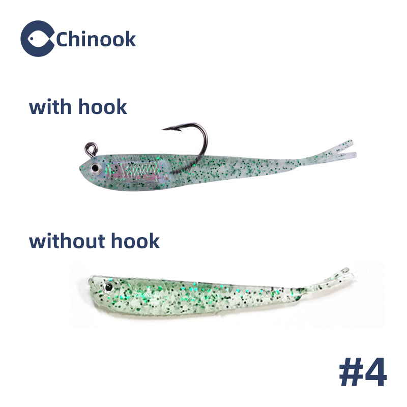 Chinook 5 uds señuelo cebo suave cola de tenedor de pescado blando con o sin gancho Fluke Swimbaits Jerkbaits cebo de silicona para peces aparejos de pesca: 80 mm / Morado
