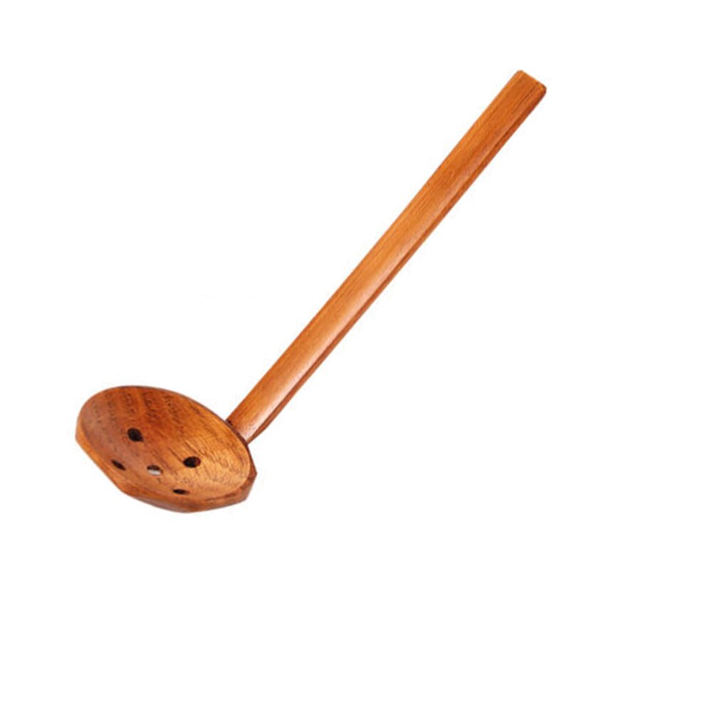 20F # Multi-Gebruik Natuur Massief Houten Pollepel Dienen Set Doorboord Tafel Lepel Pot Ramen Soep Buffet Sleuven lepel: Colander