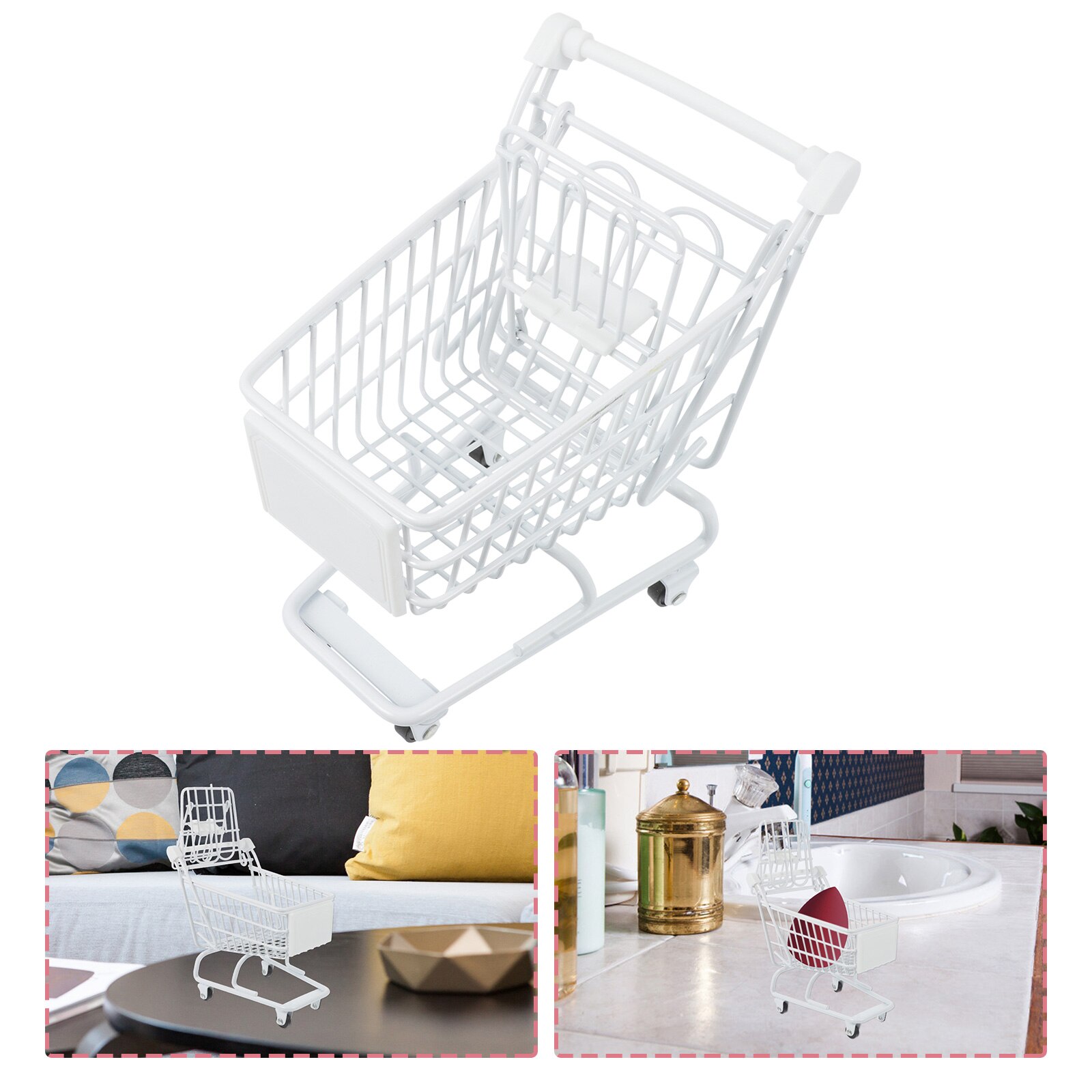 Mini Shopping Cart Decorative Mini Trolley Photography Props Metal Shopping Cart: White