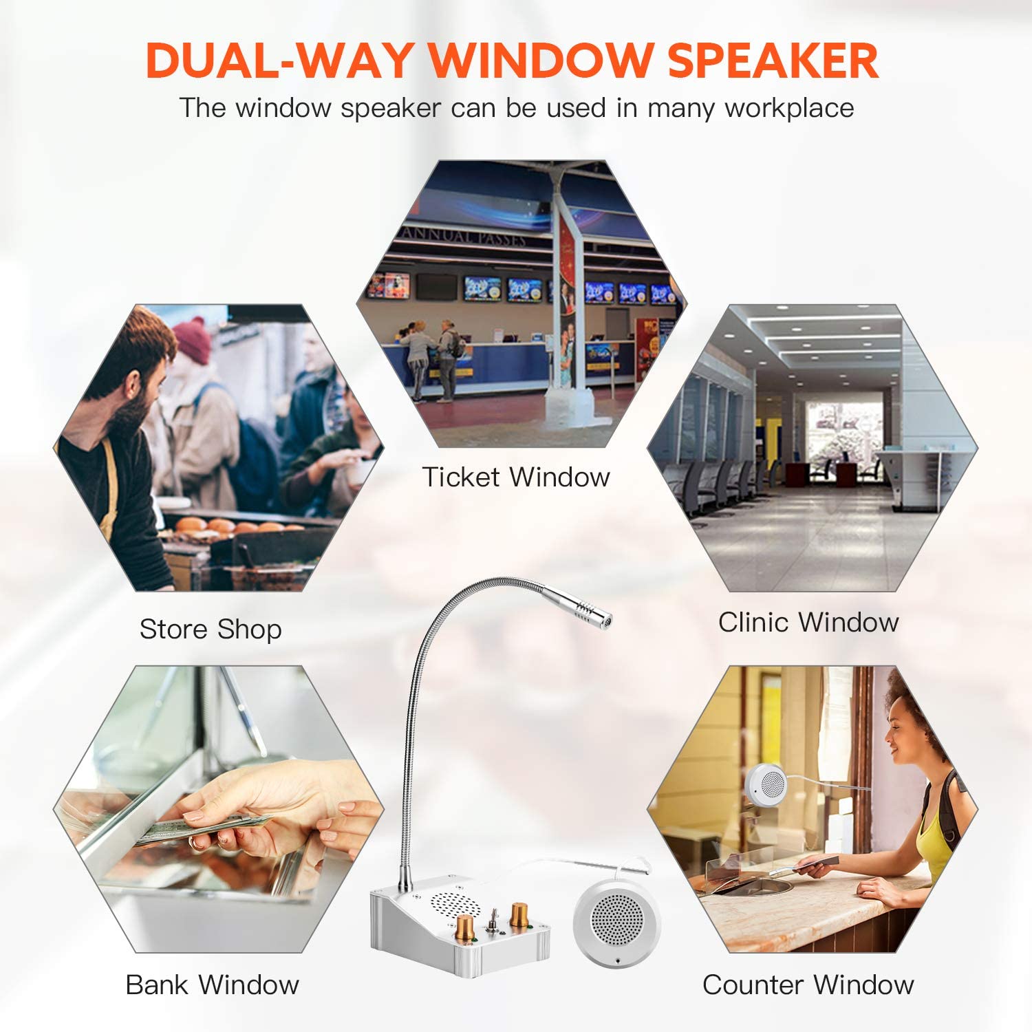 Window Intercom Dual-Way Window Speaker System Interphone Mini Window Intercom Saving Space for Office Ticket Bank