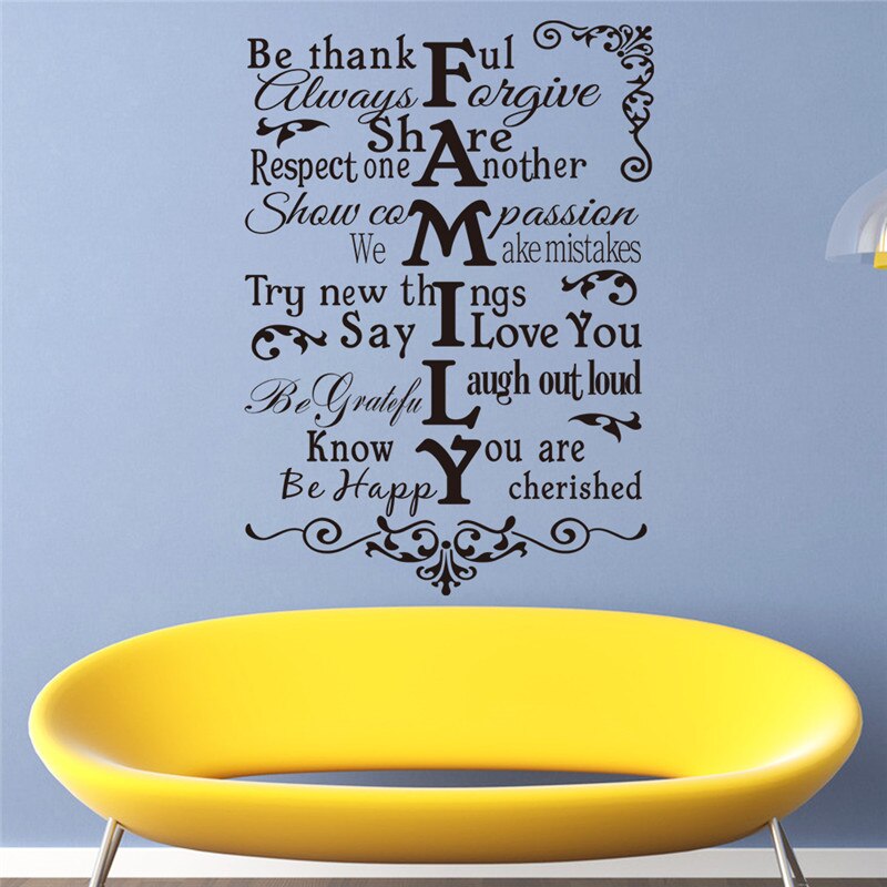 Family Rules quotes wall stickers removable home living room bedroom wall sticker Decals Home Decoration Mural