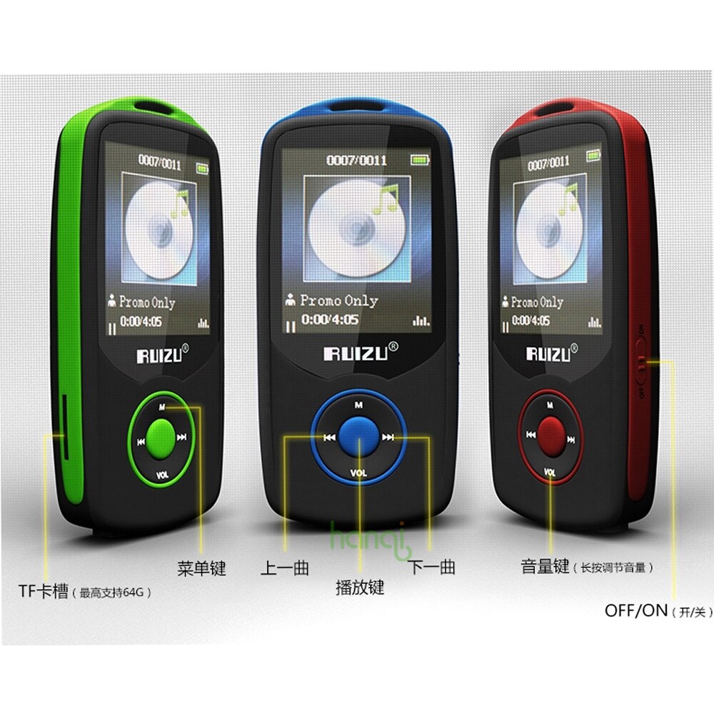 Originele RUIZU X06 4 GB Bluetooth Sport MP3 Speler 1.8 Inch Scherm Lossless Recorder Muziekspeler Ondersteuning FM e-book