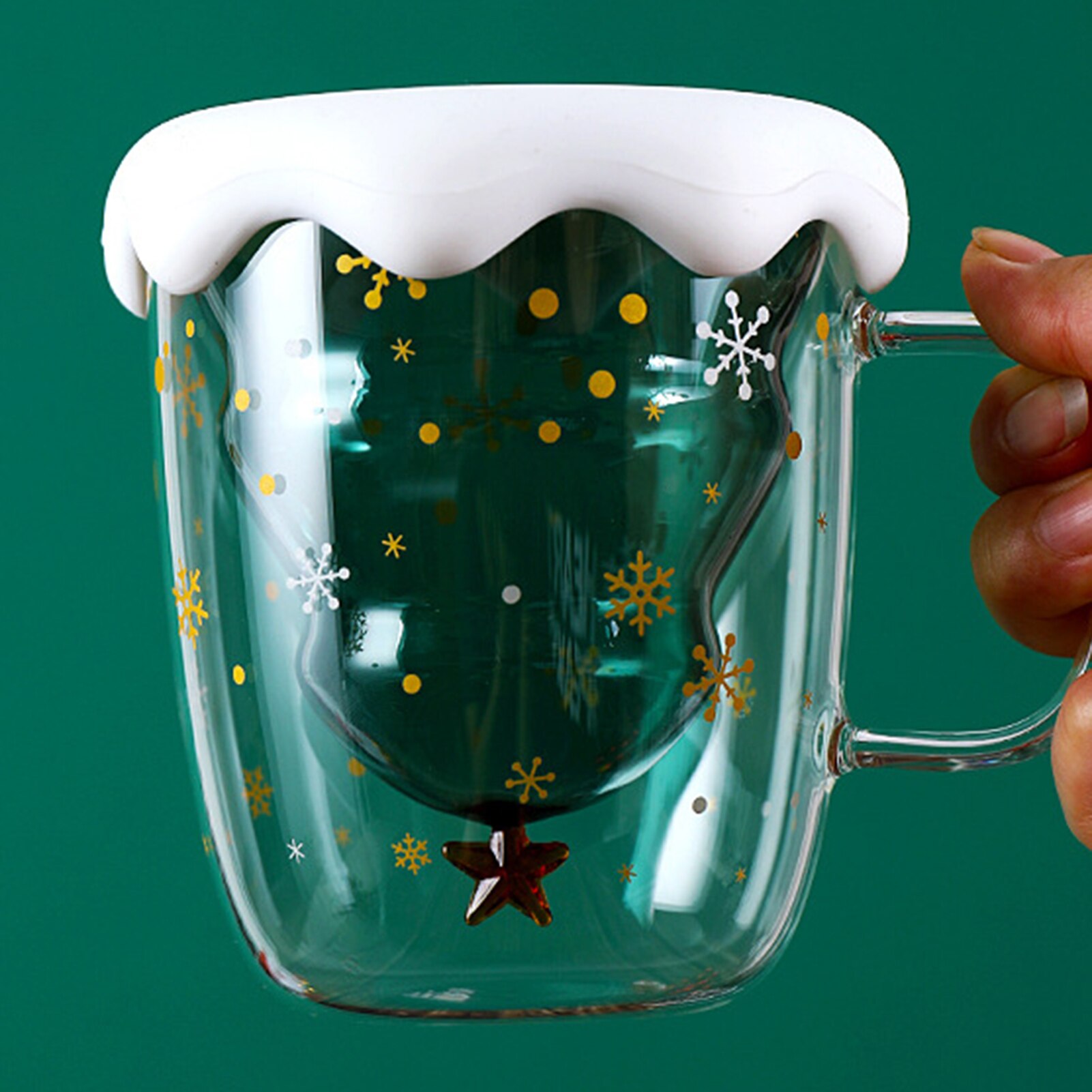 Søte juletre krus dobbeltvegg glass kaffekopper med silokon lokk snøfnugg stjerne jul vin te melk vann tørketrommel