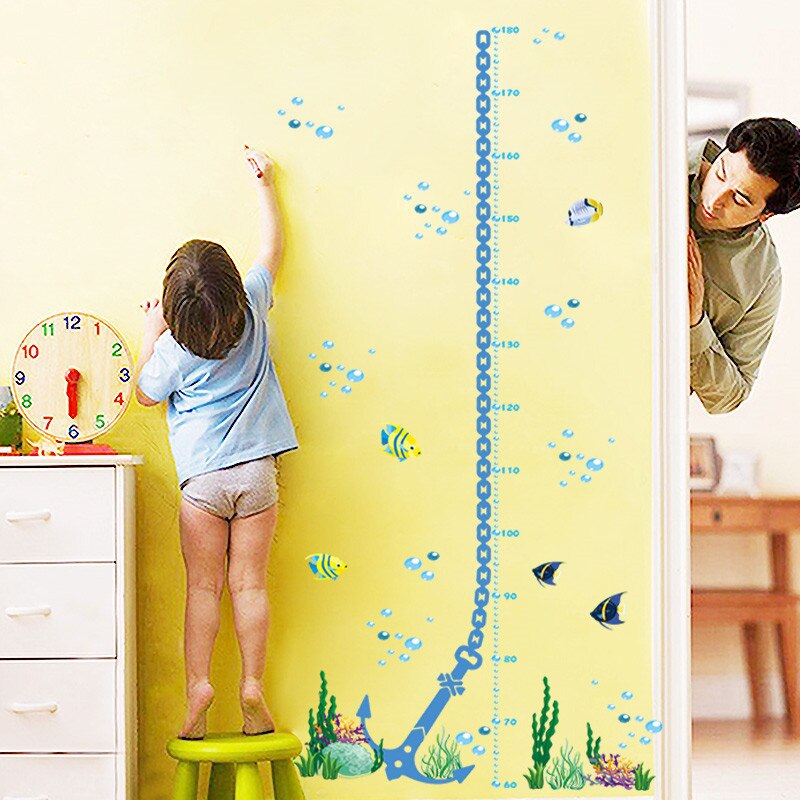 Colorful underwater bubble fish wall decals height measure growth chart adesivos de paredes living room bedroom wall art poster