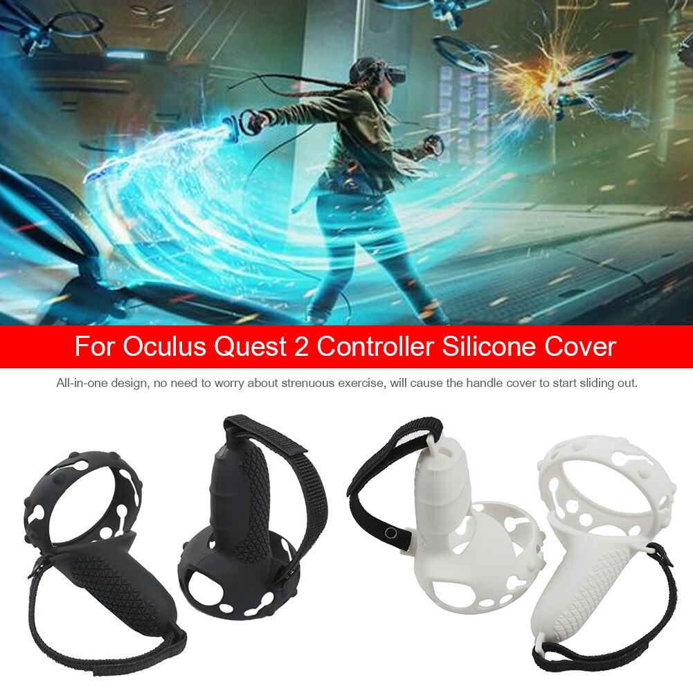 Cubierta de anillo de agarre de silicona 3 en 1, correa de mano ajustable y tapas de pulgar para Oculus Quest 2 VR, accesorios protectores, novedad