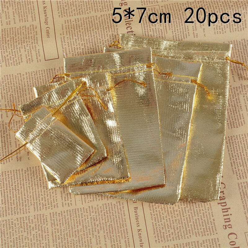 20pcs/bag 7x9cm 5x7cm Adjustable Jewelry Packing Silver/ Gold Colors Drawstring Velvet Bag,Wedding Bags & Pouches: S gold 20PC