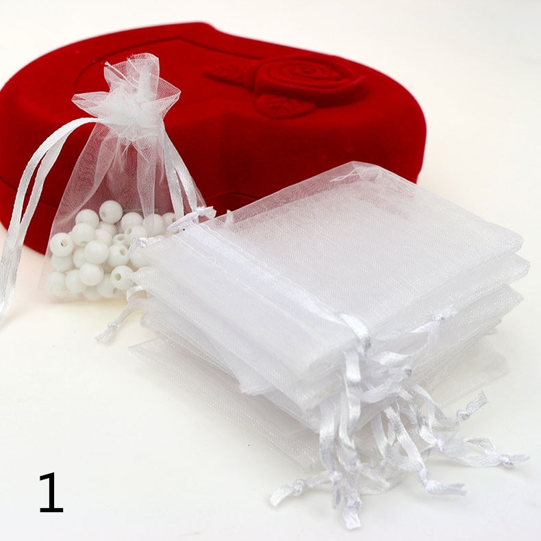 7x9CM Sheer Organza Bags Drawable Jewelry Pouch Packaging Bag Candy Bag for Wedding Prom Party Decor 50pcs/set