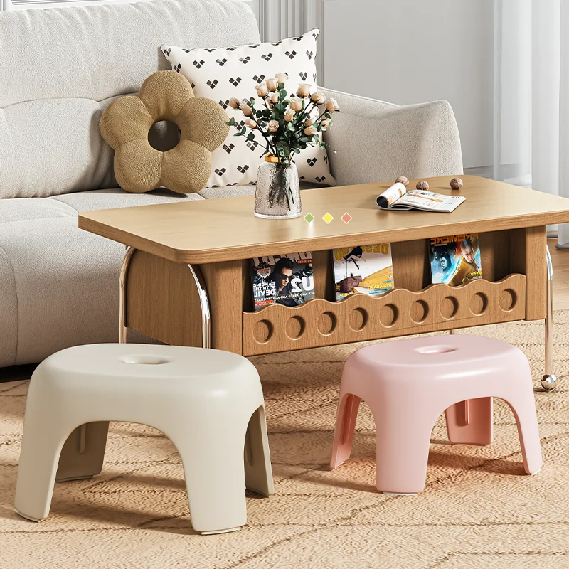Taburete pequeño de plástico grueso para el hogar, mesita para café de sala de estar, taburete apilable, habitación de alquiler para baño