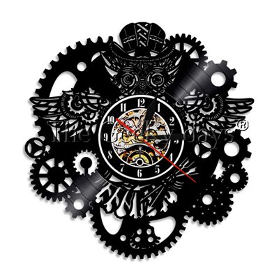 Vinyl rekord væg ur moderne 3d dekorative steampunk ur med 7 forskellige farver led skifte gear væg ur boligindretning: En nej ledet