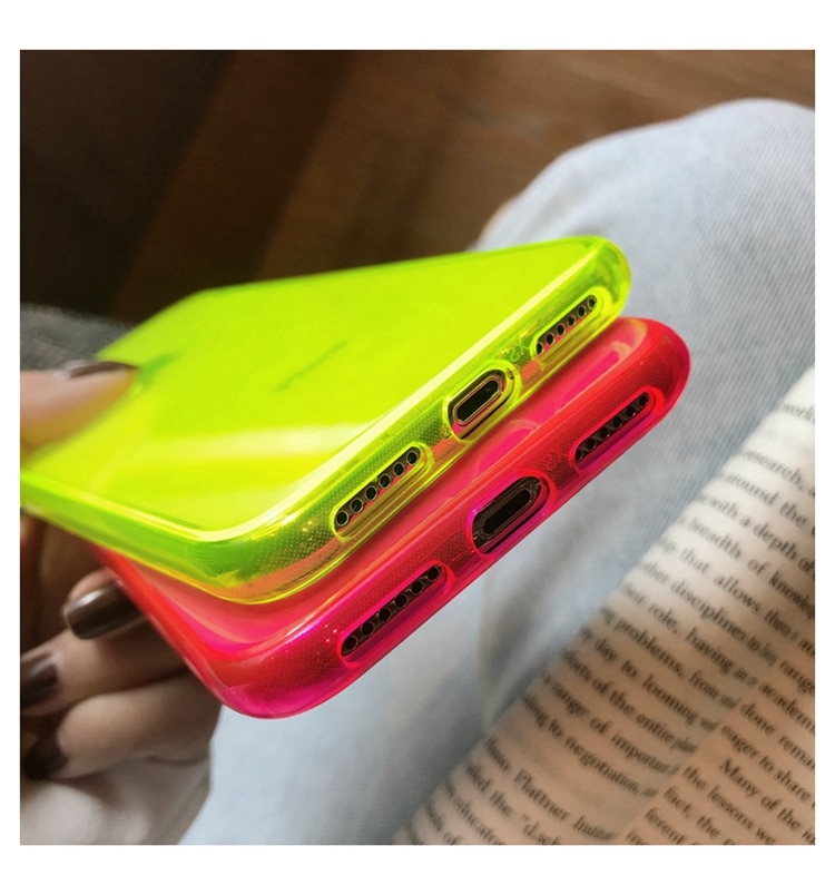 Fluorescent Yellow Phone Case For iphone 11 Pro Max XR X XS Max 7 8 plus Back Cover luxury Couple Transparent Soft Cases