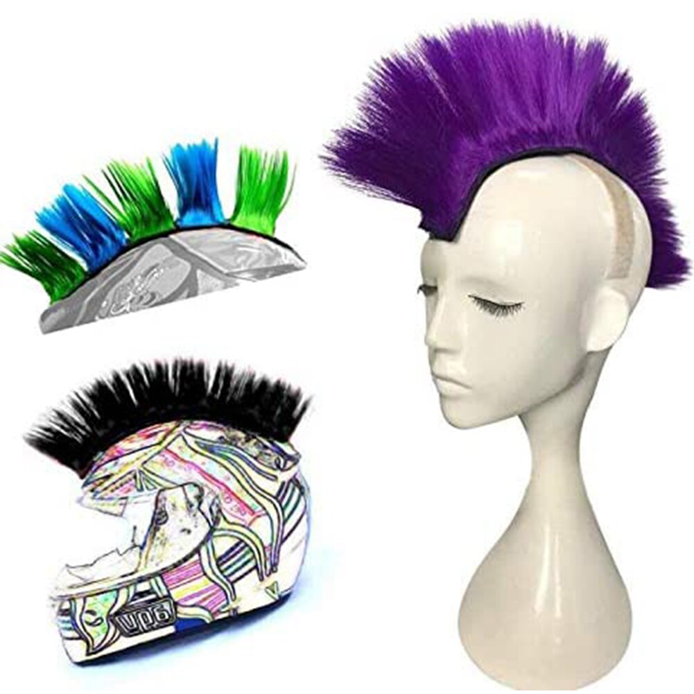Pelucas sintéticas universales para bicicleta, casco reutilizable de moto, Hawks Mohawk, accesorios de carreras para exteriores, pegatina para el pelo, color sólido: Púrpura