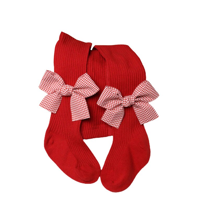 Toddler Baby Christmas Ribbed Pantyhose Girls Stretch Mid-Rise Tights with Bows Warm Stockings for Winter 6M-6Y: C / XL