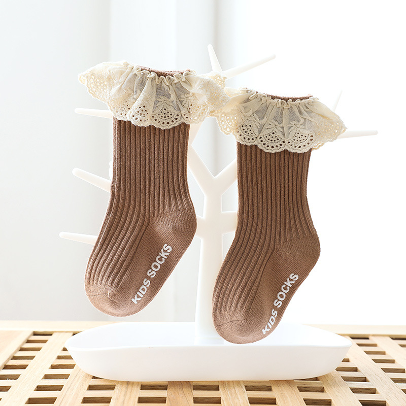 Meisjes Sokken Herfst Lente Anti-Slip Vloer Sokken Warm Streep Plaid School Cartoon Leuke Bloemen Kids Sokken Mode 0 om 3 Jaar Oud: Coffee / 1-3 Years (12-14cm)