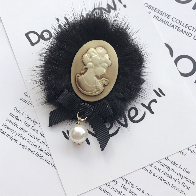 Vintage vison cheveux boule broche beauté tête noeud revers épinglette chemise col broches chapeau sac vêtements pour femmes accessoires