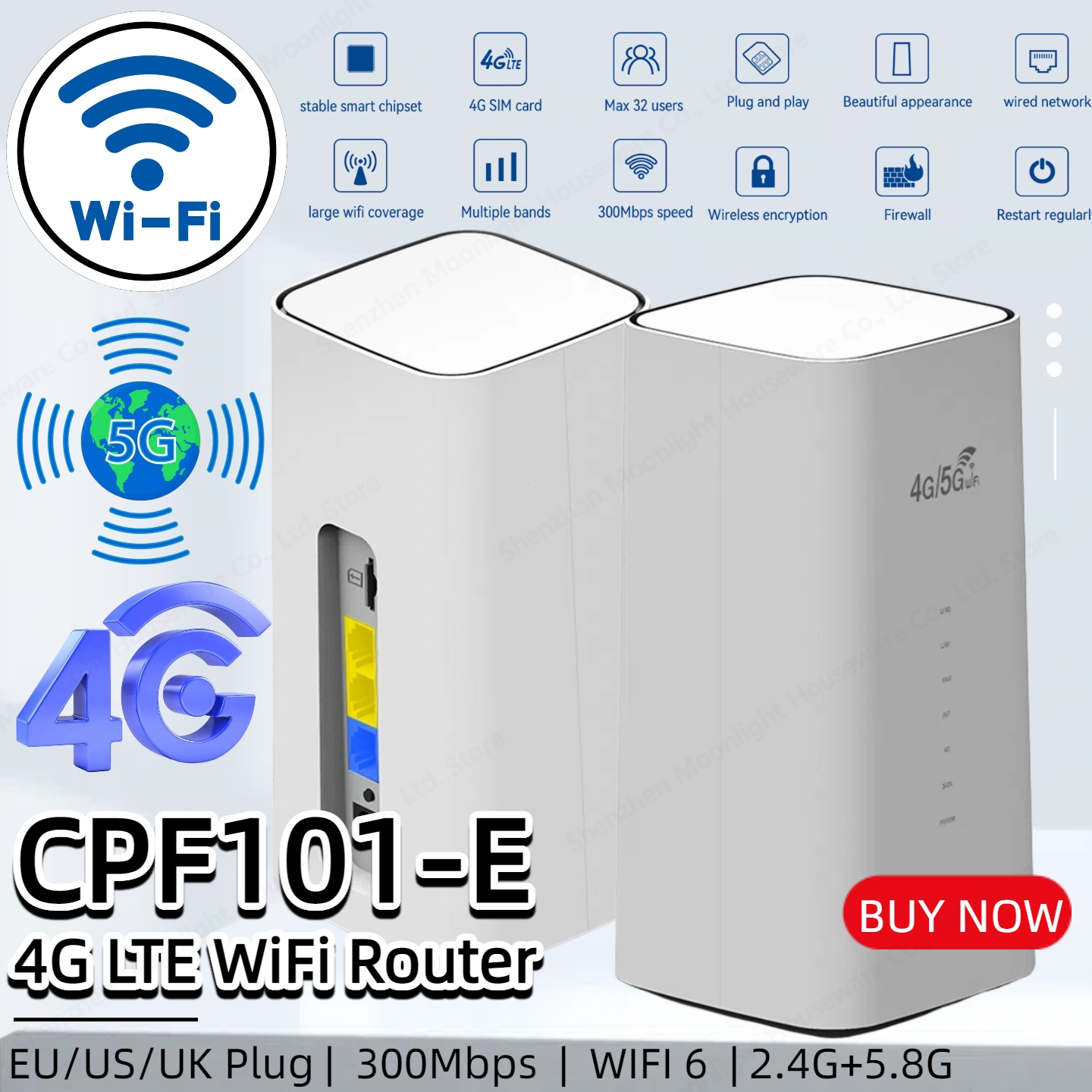 CPF101-E WiFi6 maille routeur 4G/5G CPE routeur avec emplacement pour carte SIM 300Mbps routeur WiFi sans fil maison bureau WiFi Hotspot routeur