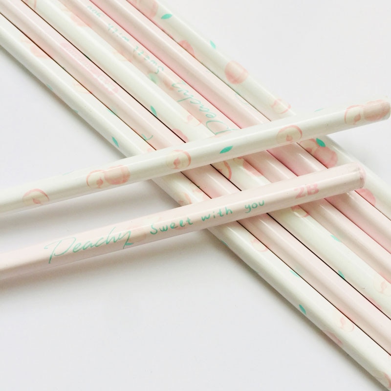 4X Pink Princess Peach Fruit 2B Standard Wooden Pencil Student Stationery Writing Drawing Pencils