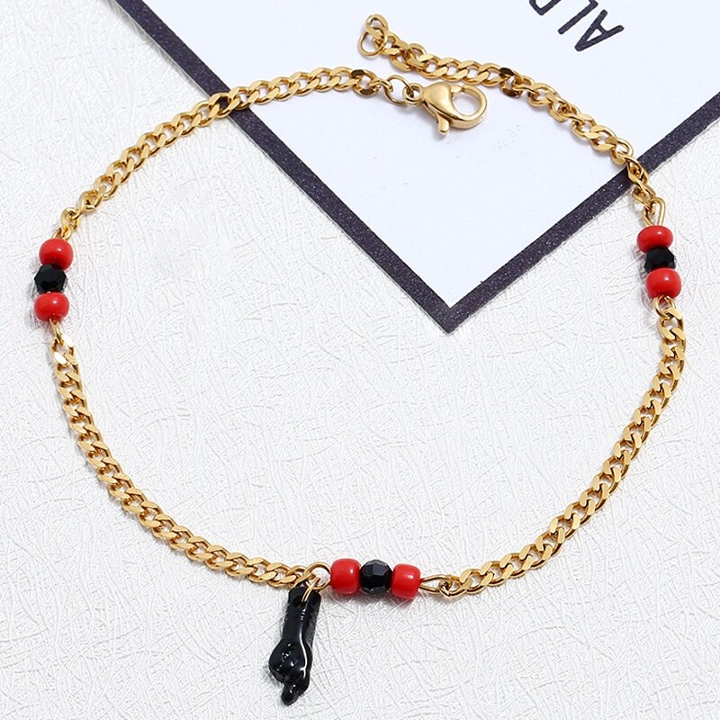 PULSERA MANO DE AZABACHE BEBE/18KC GOLD FILLED BABY AZABACHE BRACELET CHARM: Black