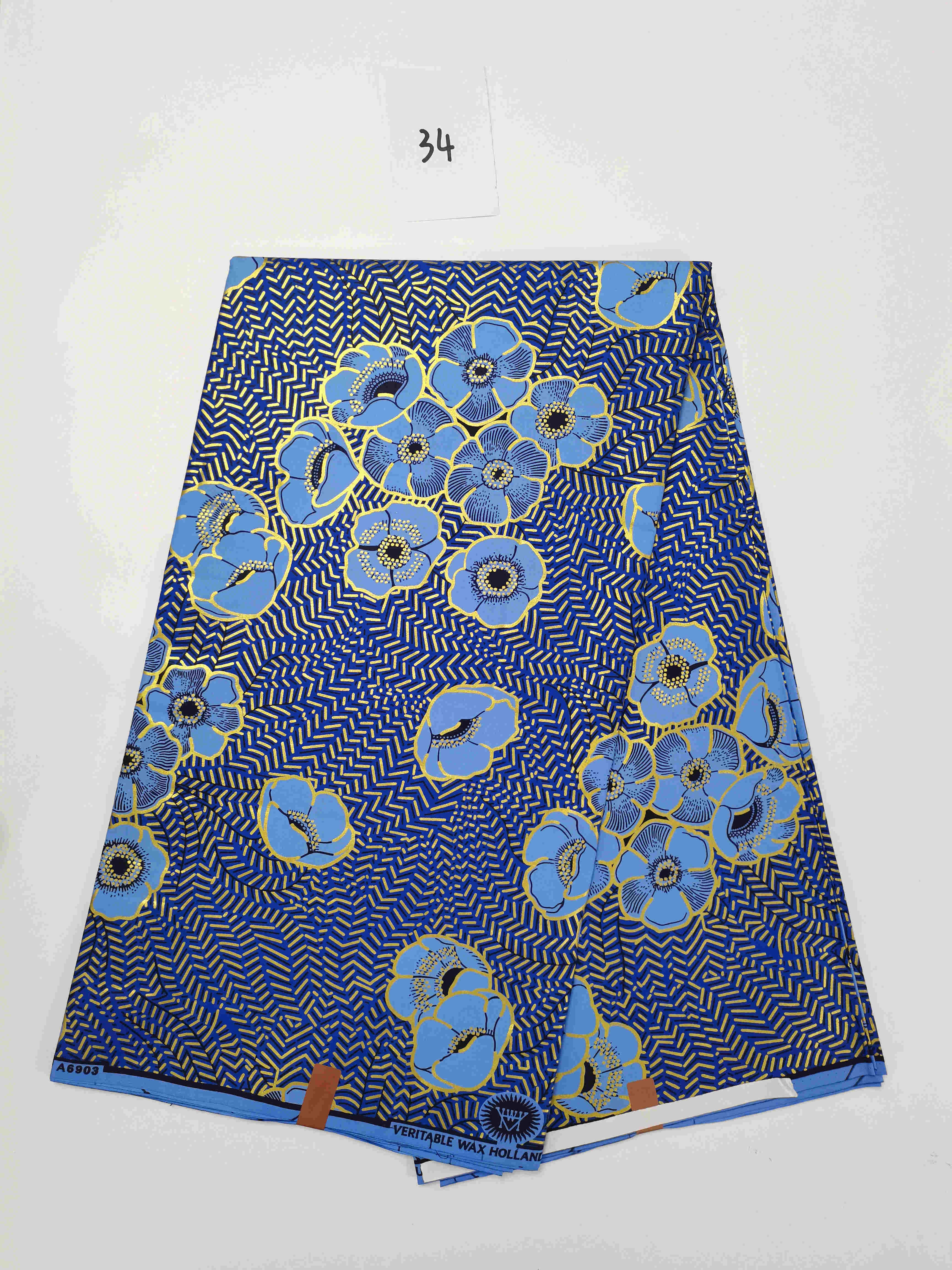 6 Yard African Wax Sewing Fabric Material Ankara Nigerian 100% Cotton Golden Material For Dress Bag: 302-11