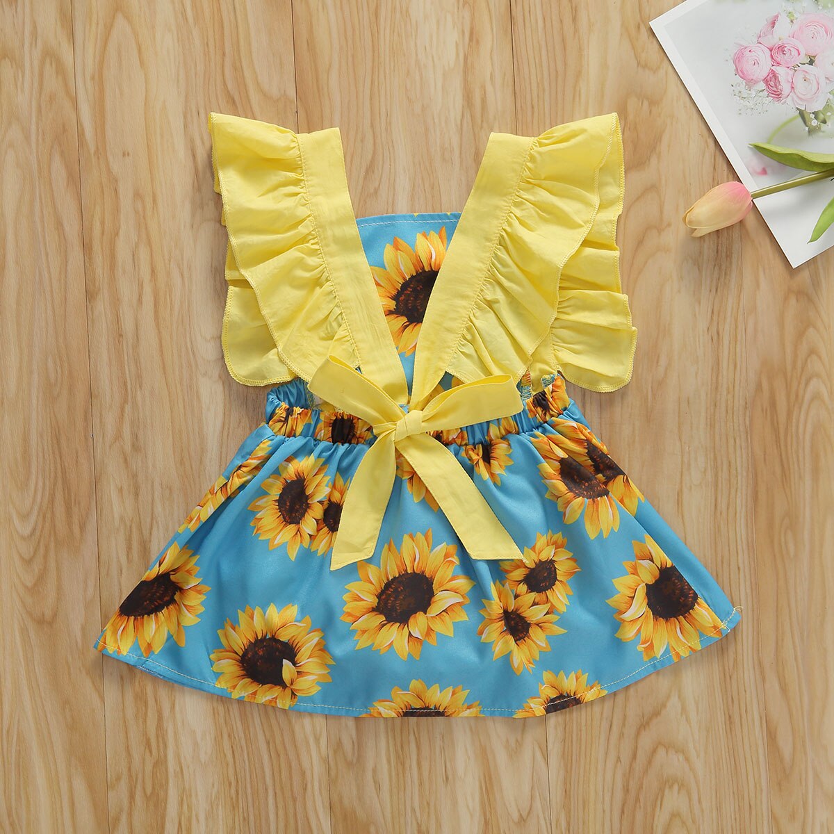 0-24M Baby Meisjes Romper Jurk Zonnebloemen Print Ruches Korte Mouw Leuke Jumpsuits Zomer Outfits