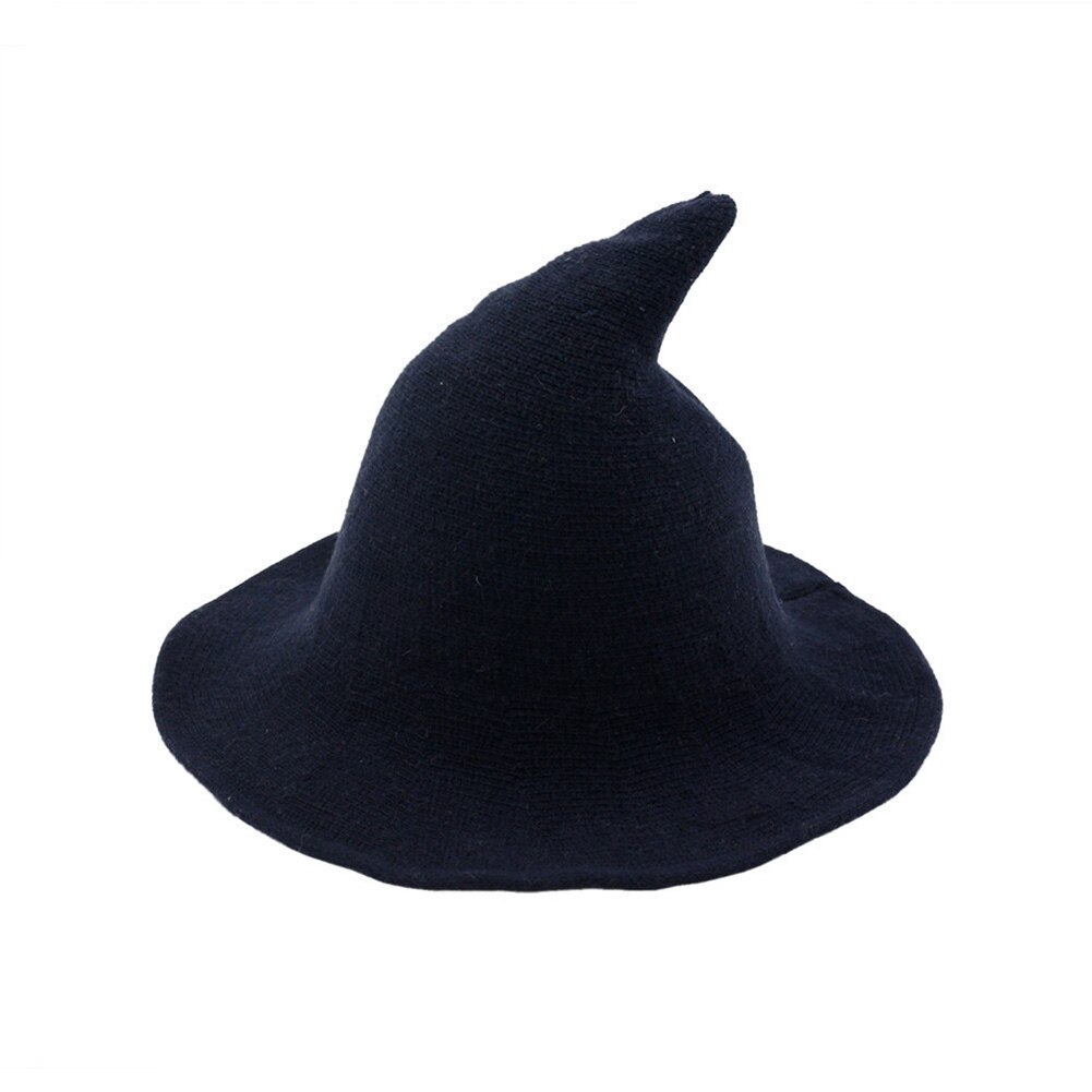 Halloween Hat Lady Wide Brim Woolen Knit Witch Hat Costume Party Cosplay Bucket Cap Hat Costume women Party Cosplay Bucket Cap: Navy Blue