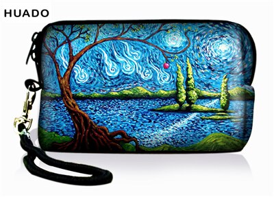 2018Van Gogh coin purse Women Lady Small Wallet coin purse kids Hasp Purse zipper Clutch Bag: Sky blue