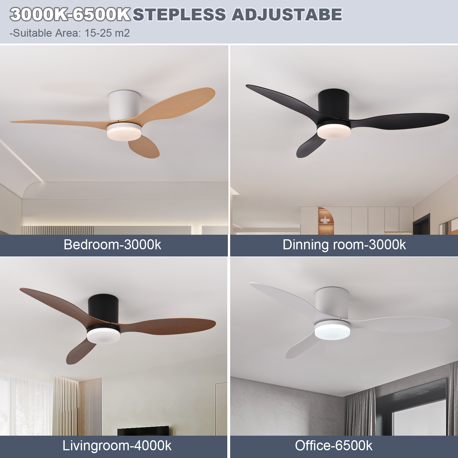 Moderne led-loftventilatorlampe til værelsesdekoration, lavtliggende gulv, dekorativ lampe, energibesparende lampe med ventilator i soveværelse og stue