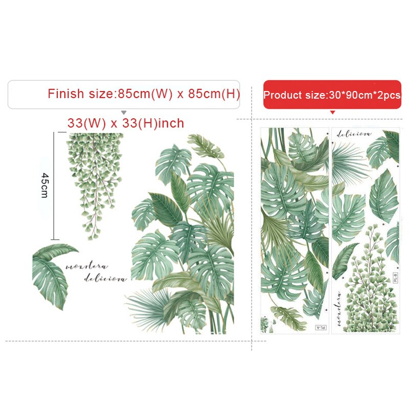 Estilo nórdico, hojas de plantas tropicales, pegatinas de pared para sala de estar, dormitorio, vinilo ecológico, Póster Artístico con calcomanías para decoración del hogar