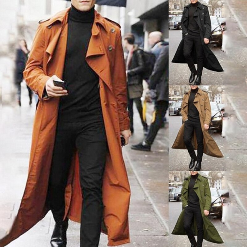 nouveaux hommes longue Trench Coat hommes Long revers ouvert coupe-vent hommes décontracté