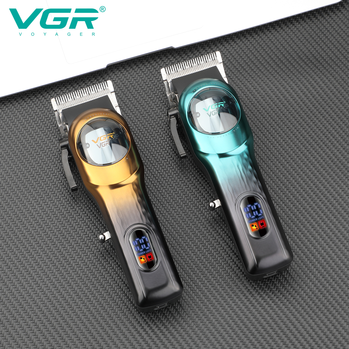 Cortadora de pelo recargable digital inteligente VGR 166 con base de cinta degradada cizalla de empuje eléctrica ajustable