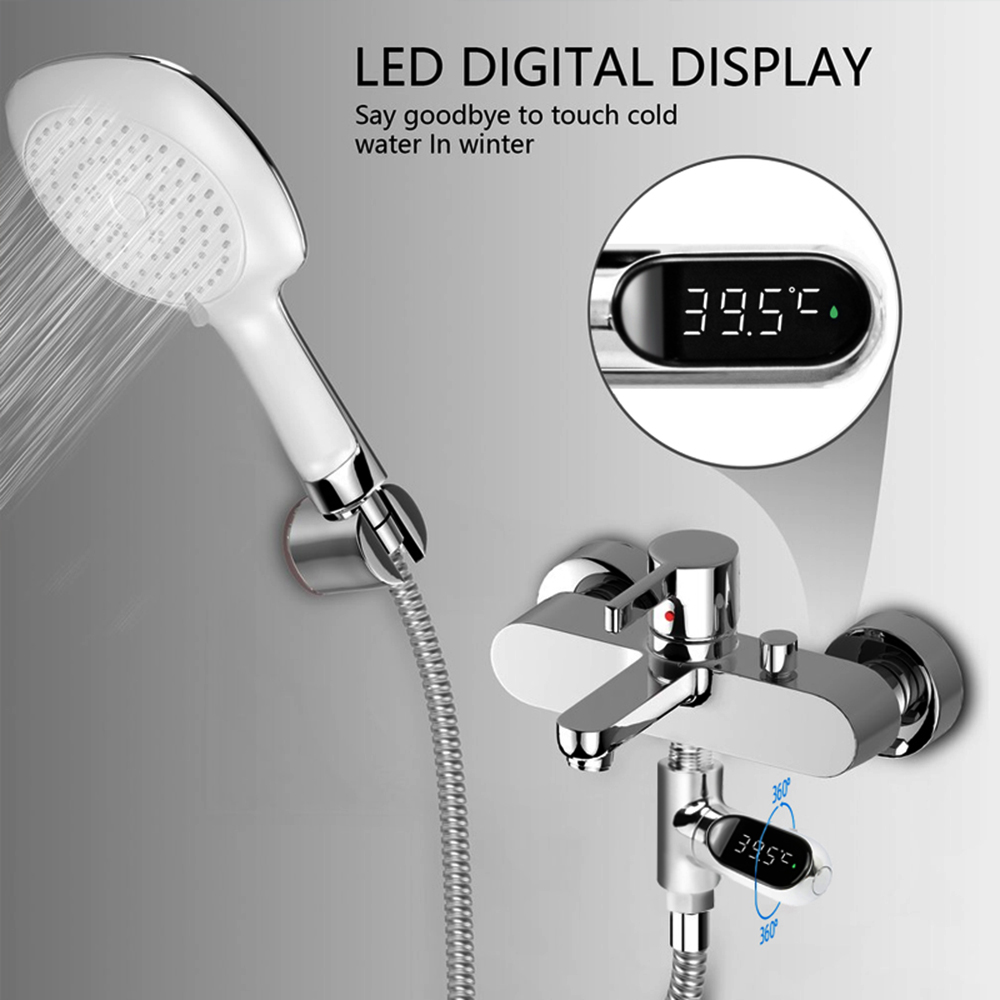 Waterproof LED Screen Bath Water Temperature Monitor Digital Shower Water Thermometer Faucet Water Flow Power Temperature Meter